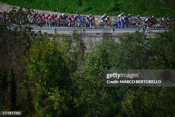 The peloton climb the Passo della Crocetta during the 117th edition of the Giro di Lombardia , a 238km cycling race from Como to Bergamo on October...