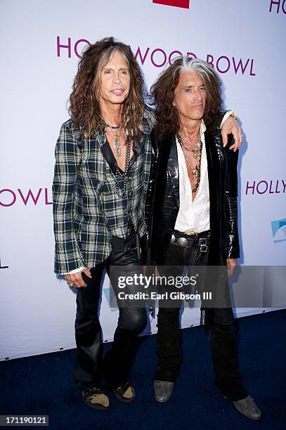Steven Tyler and Joe Perry of Aerosmith attend the Hollywood Bowl Hall Of Fame Opening Night at The Hollywood Bowl on June 22, 2013 in Los Angeles,...