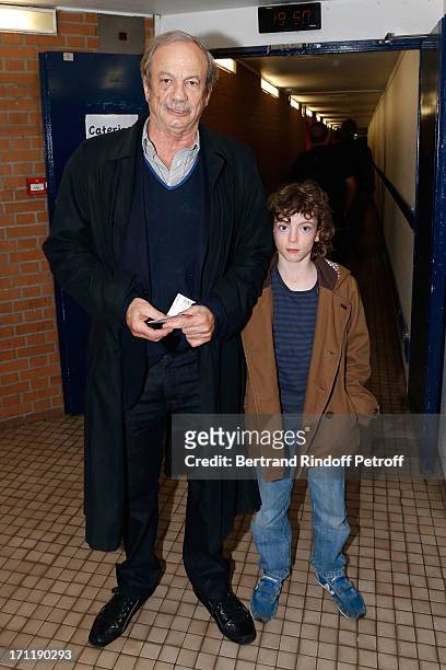 Actor Patrick Chesnais and his son Victor attend the last concert in Paris of Patrick Bruel, held at Palais Omnisports de Bercy on June 22, 2013 in...