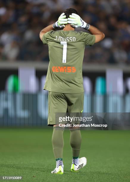 Juan Musso of Atalanta reacts after Wojciech Szczesny of Juventus saved a goalbound free kick from Luis Muriel of Atalanta during the Serie A TIM...