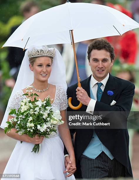 Melissa Percy and Thomas van Straubenzee after their wedding at Alnwick Castle on June 22, 2013 in Alnwick, England.