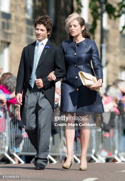 Sam Wayley Cohen and Annabel Wayley Cohen attend the wedding of Melissa Percy and Thomas van Straubenzee at Alnwick Castle on June 22, 2013 in...
