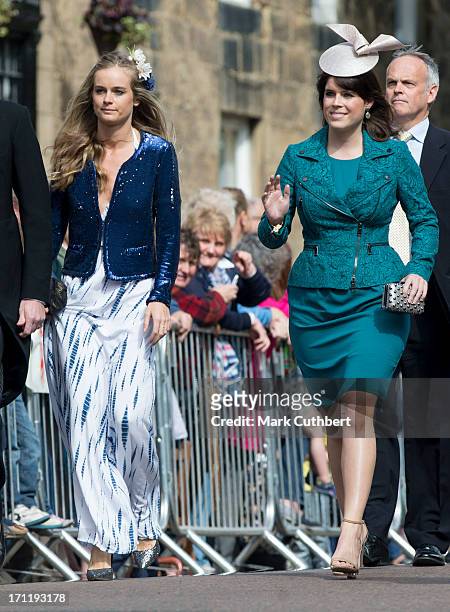 Cressida Bonas and Princess Eugenie attend the wedding of Melissa Percy and Thomas van Straubenzee at Alnwick Castle on June 22, 2013 in Alnwick,...