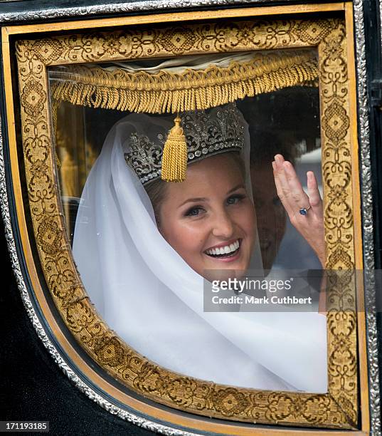 Melissa Percy on the way to her wedding with Thomas van Straubenzee at Alnwick Castle on June 22, 2013 in Alnwick, England.