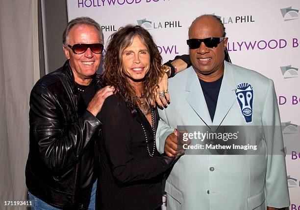 Actor Peter Fonda and recording artists Steven Tyler and Stevie Wonder attend Hollywood Bowl Opening Night Gala - Inside at The Hollywood Bowl on...