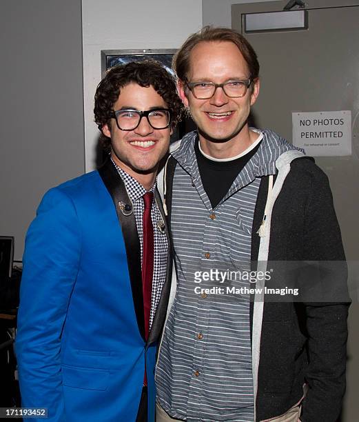 Recording artist Darren Criss and one of the YOLA instructors attend Hollywood Bowl Opening Night Gala - Inside at The Hollywood Bowl on June 22,...