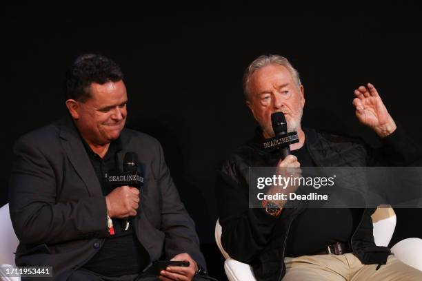 Mike Fleming and Ridley Scott speak on the panel for 'Napoleon' at Deadline Contenders Film: London on October 7, 2023 at Ham Yard Hotel in London,...