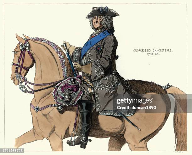 portrait of george ii, king of great britain and ireland, riding horse, 18th century - george ii of great britain stock illustrations