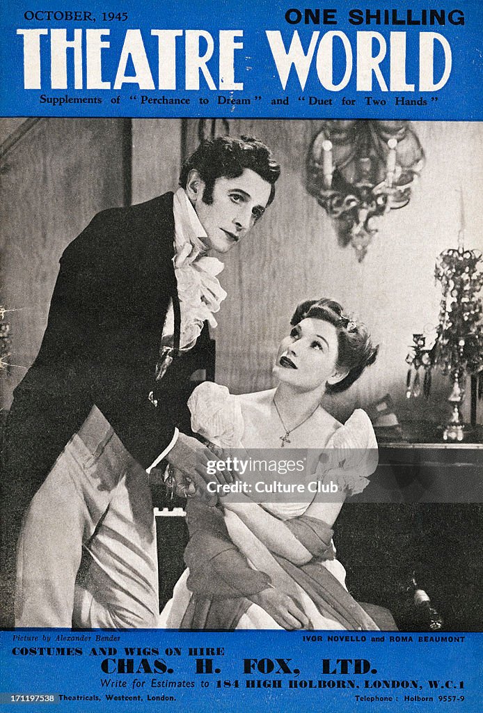 Ivor Novello as 'Sir Graham Rodney' & Roma Beaumont as 'Melanie' in the romantic musical 'Perchance to Dream'. Performed at the London Hippodrome, April 1945. Music & lyrcis by Ivor Novello.