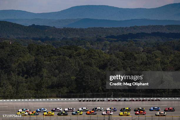 General view of racing during the NASCAR Cup Series YellaWood 500 at Talladega Superspeedway on October 01, 2023 in Talladega, Alabama.