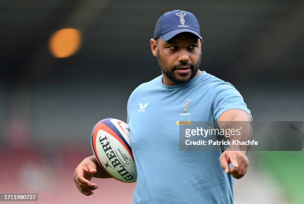 Harlequins Academy Coach Jordan Turner-Hall looks on during the Premiership Rugby Cup match between Harlequins and Saracens at Twickenham Stoop on...