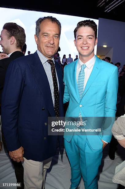 Leonardo Ferragamo and Israel Broussard attend the 'Salvatore Ferragamo' show as part of Milan Fashion Week Spring/Summer 2014 on June 23, 2013 in...