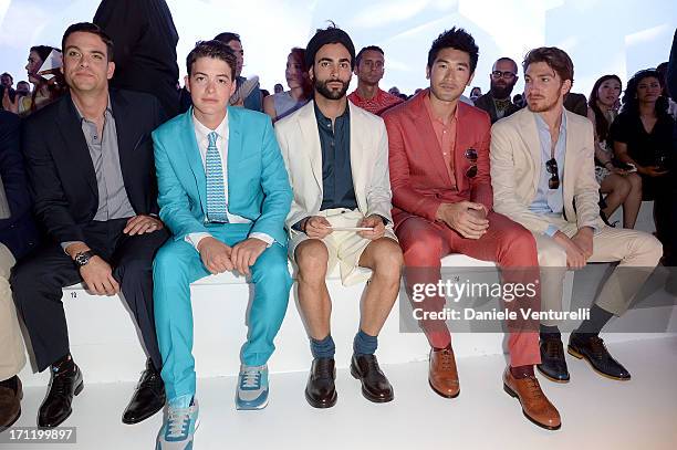 Mark Salling, Israel Broussard, Marco Mengoni, Godfrey Gao and Alan Cappelli attend the 'Salvatore Ferragamo' show as part of Milan Fashion Week...