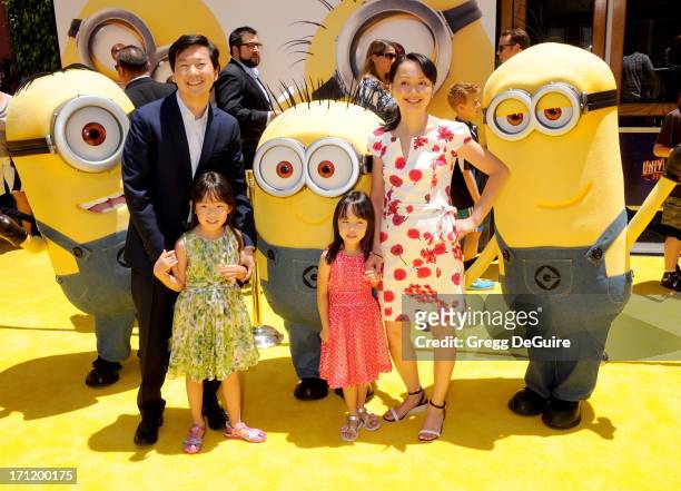 Actor Ken Jeong, wife Tran Jeong, children Zooey Jeong and Alexa Jeong arrive at the Los Angeles premiere of "Despicable Me 2" at Universal CityWalk...