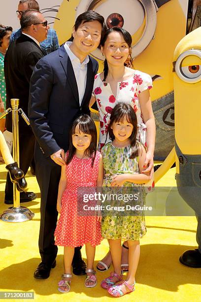 Actor Ken Jeong, wife Tran Jeong, children Zooey Jeong and Alexa Jeong arrive at the Los Angeles premiere of "Despicable Me 2" at Universal CityWalk...