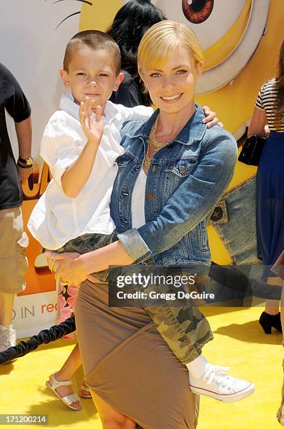 Actress Jaime Pressly and son Dezi arrive at the Los Angeles premiere of "Despicable Me 2" at Universal CityWalk on June 22, 2013 in Universal City,...