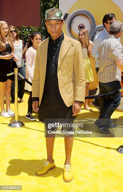 Singer/rapper Pharrell Williams arrives at the Los Angeles premiere of "Despicable Me 2" at Universal CityWalk on June 22, 2013 in Universal City,...