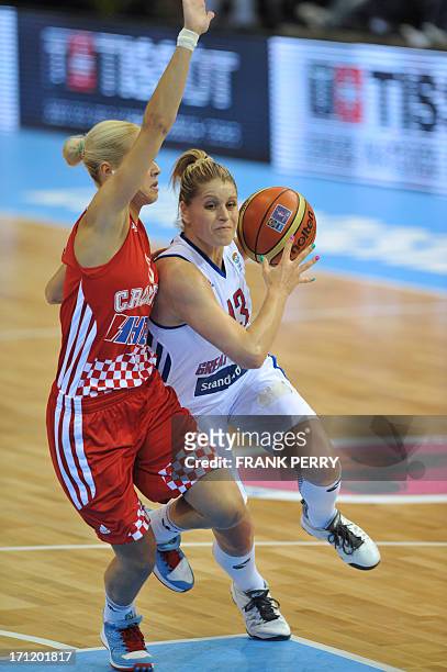 Croatia's guard Antonija Misura vies with Britain's guard Johannah Leedham during EuroBasket Women 2013 basketball second round match between Great...