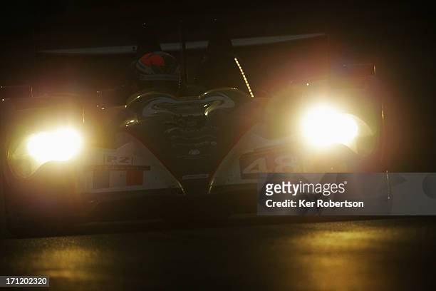Karun Chandhok of India and Murphy Prototypes drives during the Le Mans 24 Hour race at the Circuit de la Sarthe on June 22, 2013 in Le Mans, France.