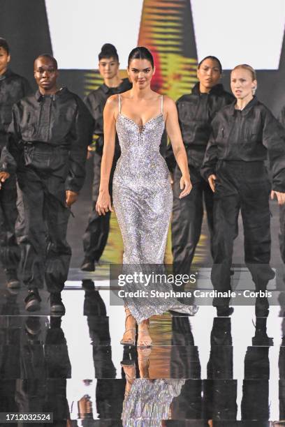 Kendall Jenner walks the runway during "Le Défilé L'Oréal Paris - Walk Your Worth" Show as part of Paris Fashion Week at the Eiffel Tower on October...