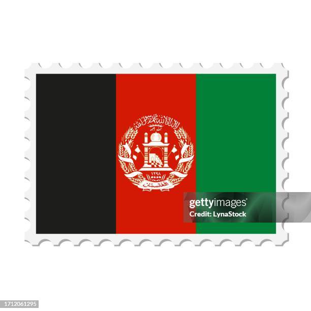 afghanistan postage stamp. postcard vector illustration with afghan national flag isolated on white background. - afghanistan flag stock illustrations