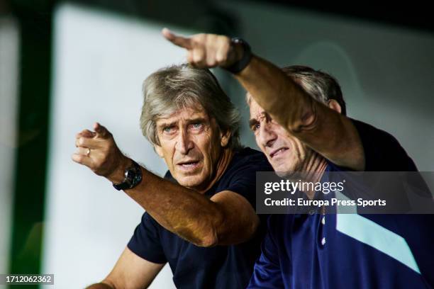 Manuel Pellegrini, head coach of Real Betis, gestures during the Spanish league, La Liga EA Sports, football match played between Real Betis and...