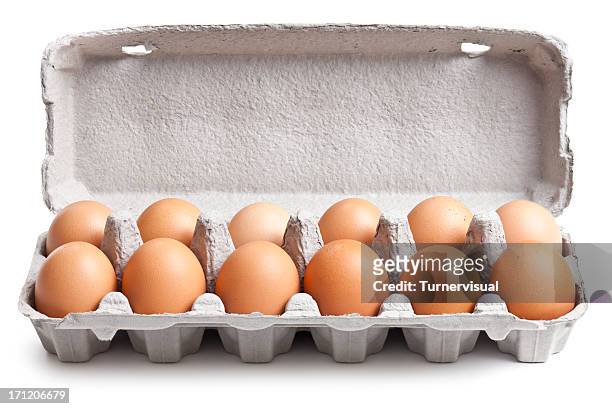 egg carton isolated + clipping path - animal egg stock pictures, royalty-free photos & images