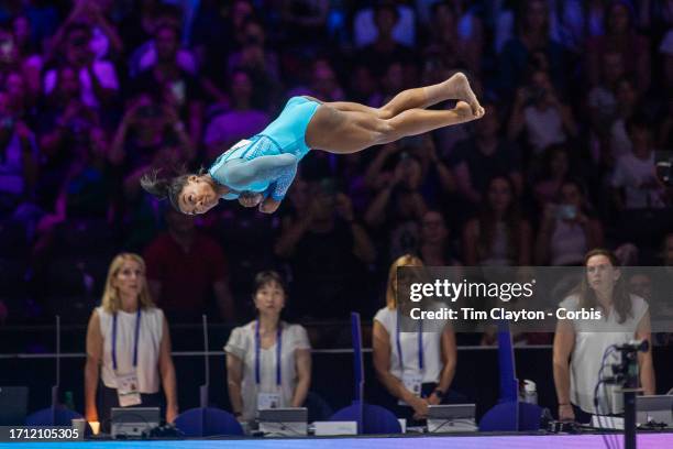 October 01: Simone Biles of the United States performs a vault during Women's Qualification at the Artistic Gymnastics World Championships-Antwerp...