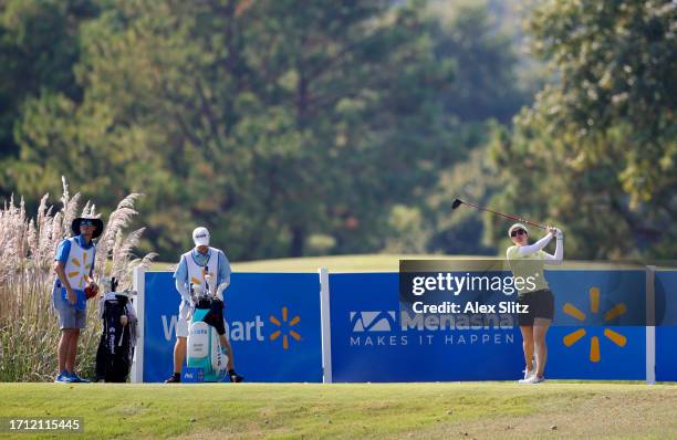 Hannah Green of Australia plays her shot from the eighth tee during the Final round of the Walmart NW Arkansas Championship presented by P&G at...