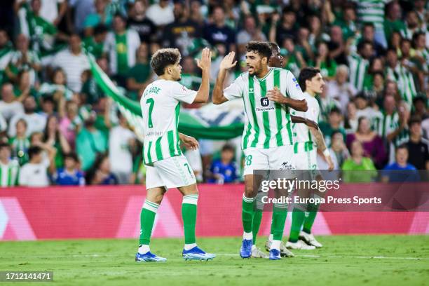 Ez Abde of Real Betis celebrates a goal during the Spanish league, La Liga EA Sports, football match played between Real Betis and Valencia CF at...