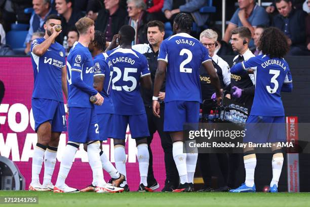 Mauricio Pochettino the head coach / manager of Chelsea instructs his players during the Premier League match between Burnley FC and Chelsea FC at...