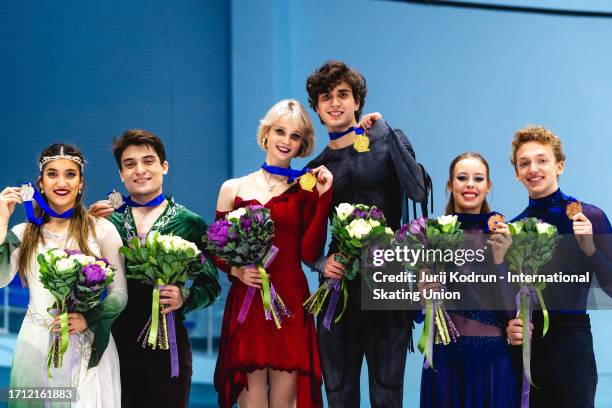 Gold medal winners Elizabeth Tkachenko and Alexei Kiliakov of Israel, silver medal winners Elliana Peal and Ethan Peal of USA and bronze medal...