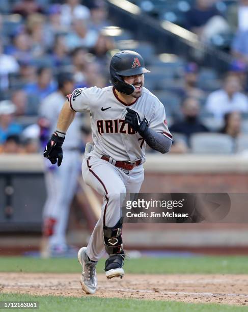 Corbin Carroll of the Arizona Diamondbacks in action against the New York Mets at Citi Field on September 14, 2023 in New York City. The Mets...