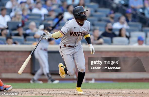 Geraldo Perdomo of the Arizona Diamondbacks in action against the New York Mets at Citi Field on September 14, 2023 in New York City. The Mets...