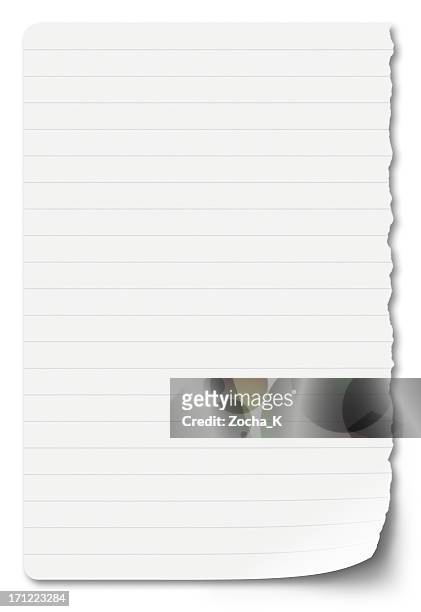 notebook-blatt papier auf weißem hintergrund - message stock-fotos und bilder