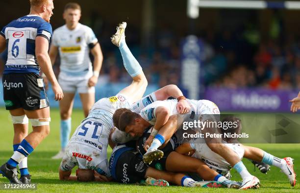 Exeter chief's Josh Hodge rolls over a ruck during the Bath Rugby v Exeter Chiefs Premiership Rugby Cup match at The Recreation Ground on October 7,...