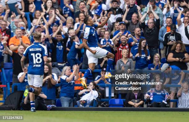 Ipswich Town's Kayden Jackson celebrates scoring his side's fourth goal during the Sky Bet Championship match between Ipswich Town and Preston North...