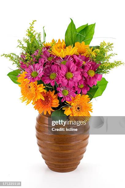fresh and colorful bouquet in wooden case - centerpiece stock pictures, royalty-free photos & images