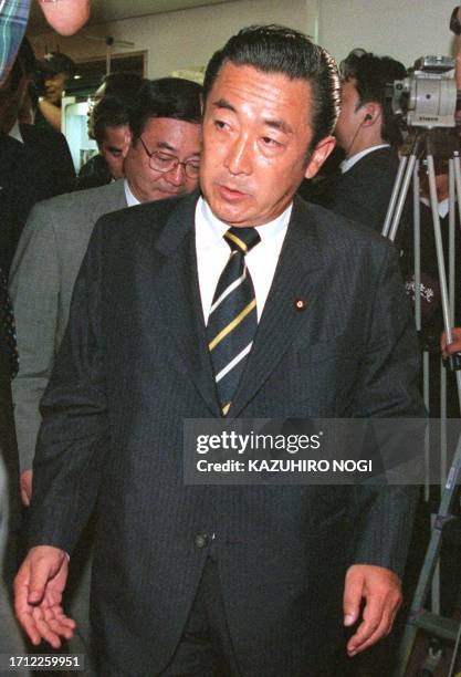 Ryutaro Hashimoto , Japanese Prime Minister and leader of the ruling Liberal Democratic Party enters a press conference room for the broadcasting...