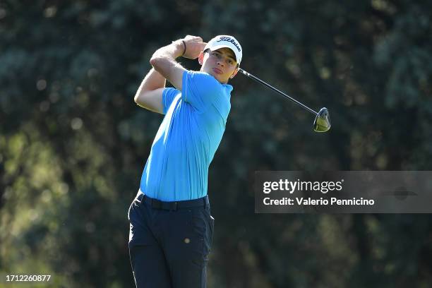 Jannik De Bruyn of Germany tees off on the 17 hole during Day Three of the Hopps Open de Provence at Golf International de Pont Royal on October 7,...