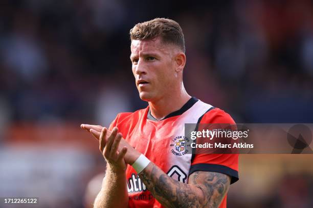 Ross Barkley of Luton Town applauds the the fans after the Premier League match between Luton Town and Tottenham Hotspur at Kenilworth Road on...