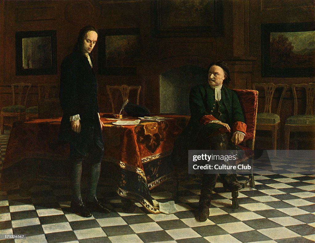 Tsar Peter I of Russia (Peter the Great) with his son Alexei - painting by N. Gué.