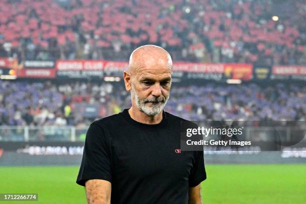 Stefano Pioli, head coach of Milan, looks on prior to kick-off in the Serie A TIM match between Genoa CFC and AC Milan at Stadio Luigi Ferraris on...