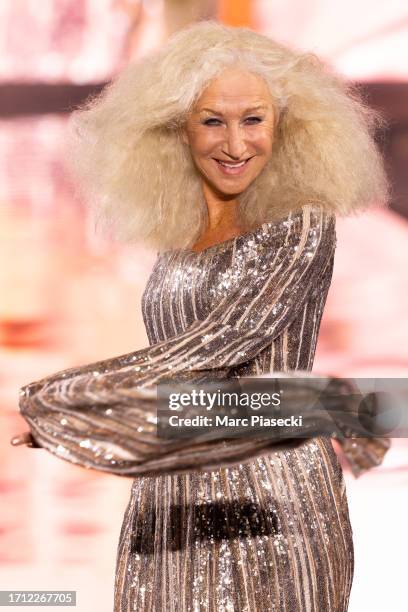 Helen Mirren walks the runway during "Le Défilé L'Oréal Paris - Walk Your Worth" Show as part of Paris Fashion Week at the Eiffel Tower on October...