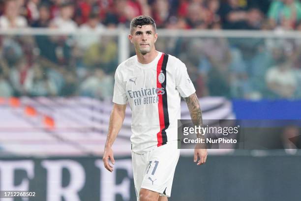 Christian Pulisic of AC Milan looks on during the Serie A Tim match between Genoa CFC and AC Milan at Luigi Ferrari Stadium on October 7, 2023 in...