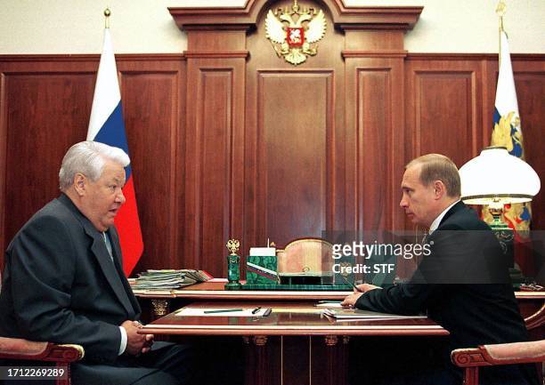 Russian President Boris Yeltsin meets Premier Vladimir Putin in the Kremlin, Moscow, to discuss the situation in Dagestan, Tuesday 07 September,...