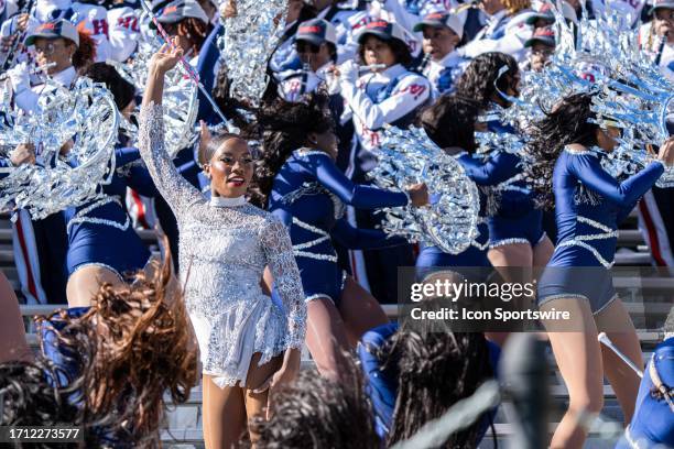 Baton twirler of the Howard Bison "Showtime" band performs during the college football game between the Howard Bison and the Northwestern Wildcats on...