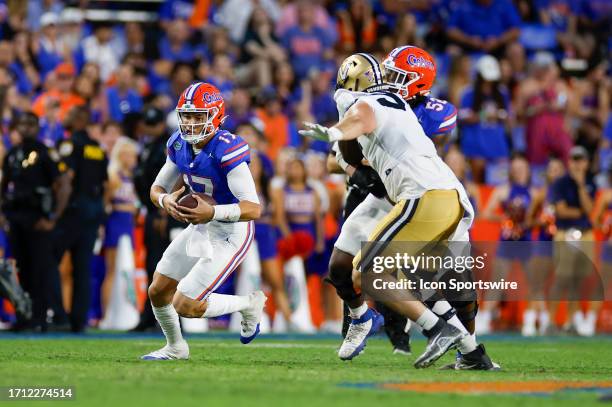 Florida Gators quarterback Max Brown runs with the ball during the game between the Vanderbilt Commodores and the Florida Gators on October 7, 2023...