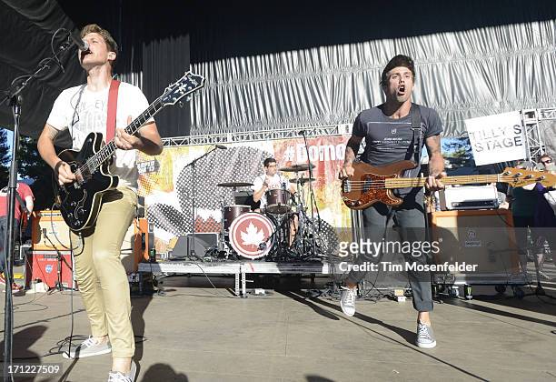 Arthur "Ace" Enders and Sergio Anello of The Early November perform as part of the Vans Warped Tour at Shoreline Amphitheatre on June 22, 2013 in...