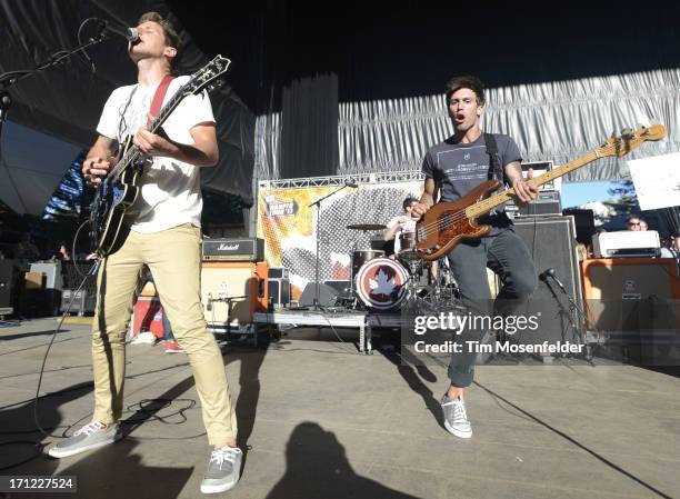 Arthur "Ace" Enders and Sergio Anello of The Early November perform as part of the Vans Warped Tour at Shoreline Amphitheatre on June 22, 2013 in...